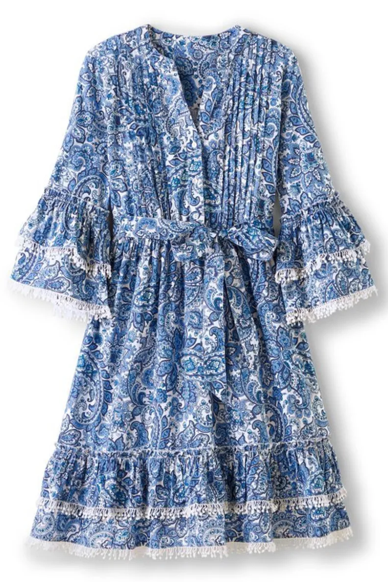 Vestido Corto Adeline Primavera - Estampado Paisley en Chambray Suave | Colección Soft Surroundings
