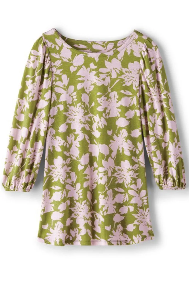 Túnicas Elegantes Soft Surroundings - Modelo Ainsley en Mezcla de Lino con Estampado Botánico en Verde, Ideal para Combinar con Leggings