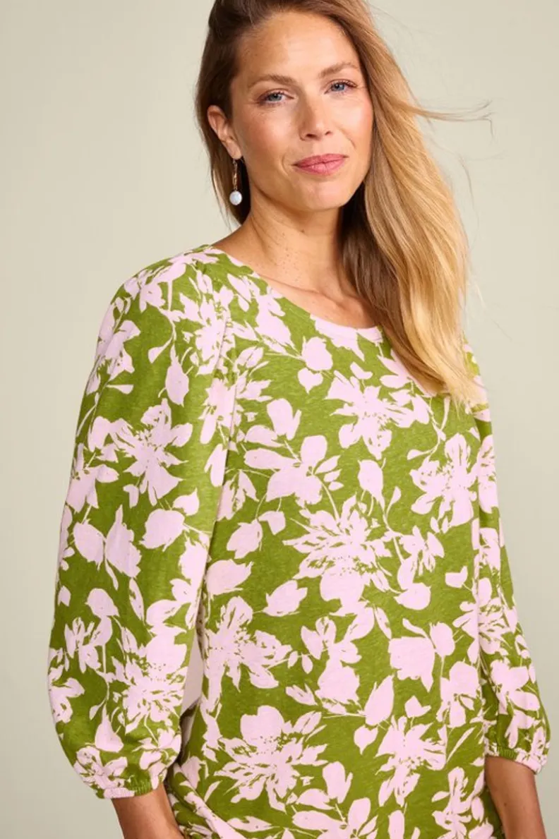 Túnicas Elegantes Soft Surroundings - Modelo Ainsley en Mezcla de Lino con Estampado Botánico en Verde, Ideal para Combinar con Leggings