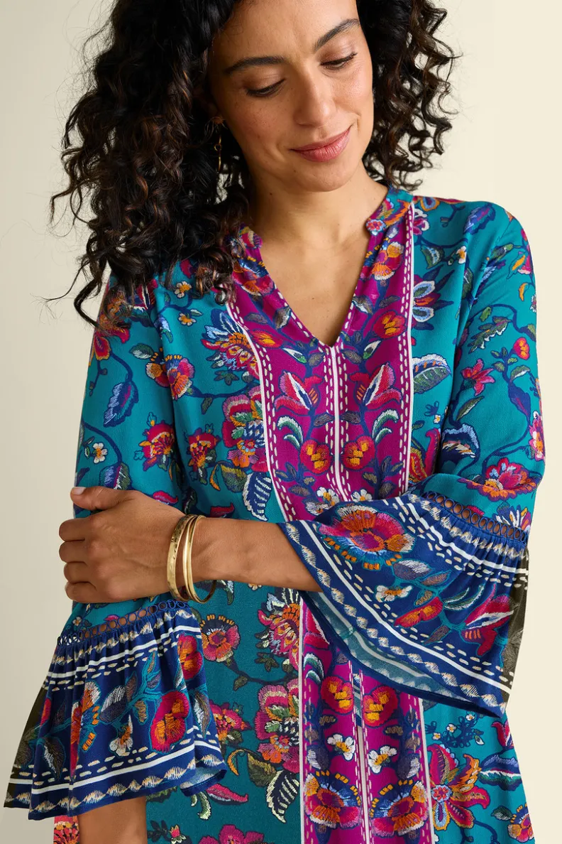 Vestido largo Allene de Soft Surroundings - Estampado floral con bordes decorativos estilo Sophia

(：，，，