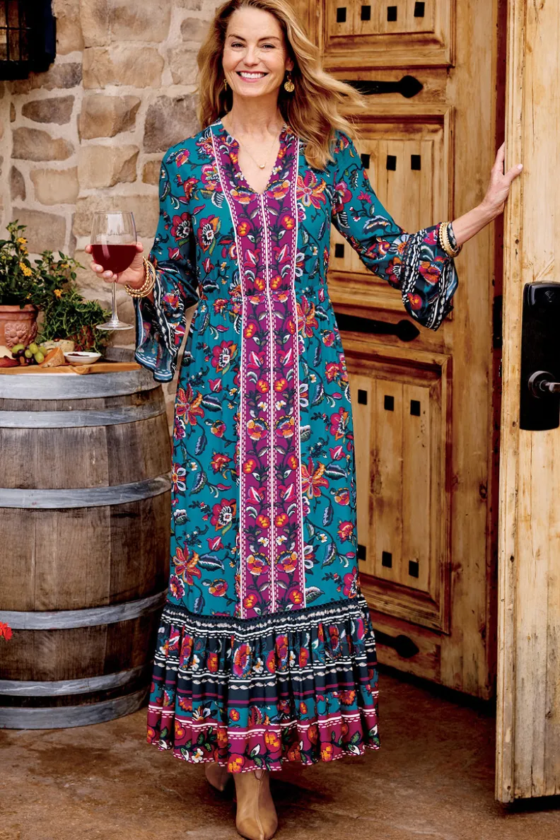 Vestido largo Allene de Soft Surroundings - Estampado floral con bordes decorativos estilo Sophia

(：，，，