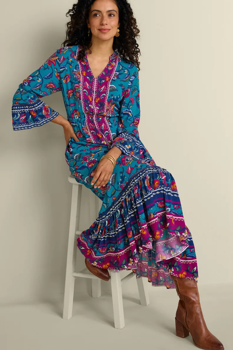 Vestido largo Allene de Soft Surroundings - Estampado floral con bordes decorativos estilo Sophia

(：，，，