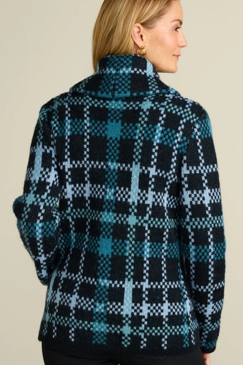 Chaqueta de invierno acogedora Soft Surroundings - Abrigo de punto alpino con cuadros otoñales naturales