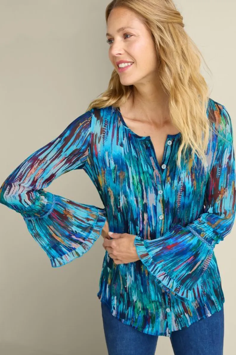 Blusa Amelie de Soft Surroundings - Diseño Casual con Estampado Abstracto Azul Marino