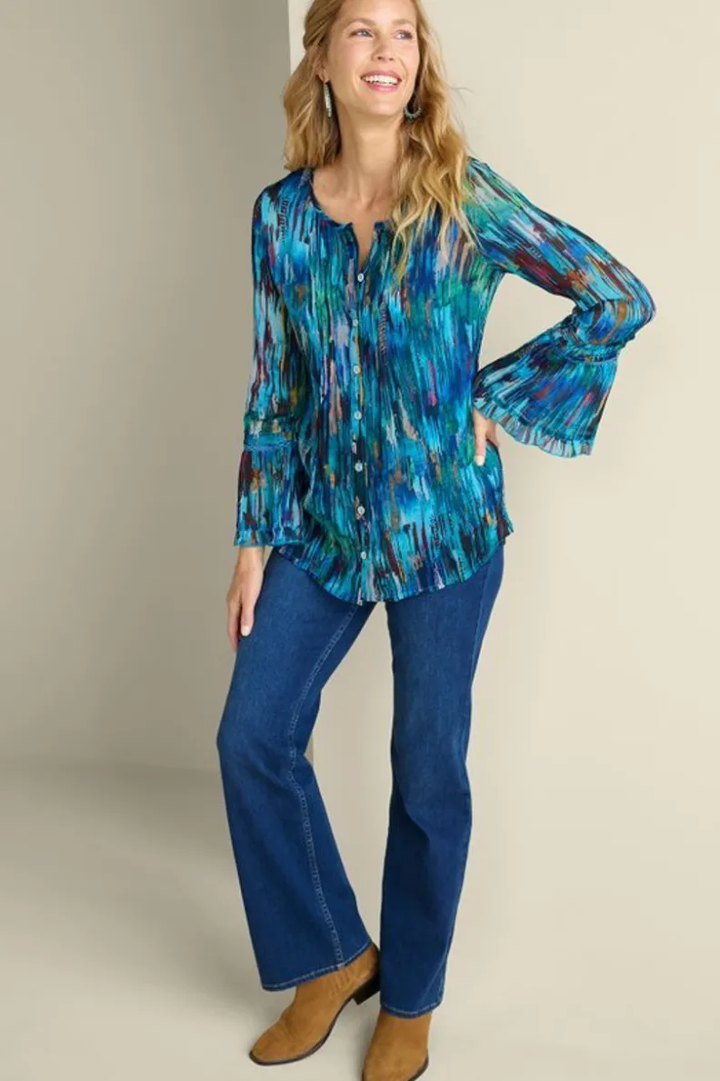 Blusa Amelie de Soft Surroundings - Diseño Casual con Estampado Abstracto Azul Marino