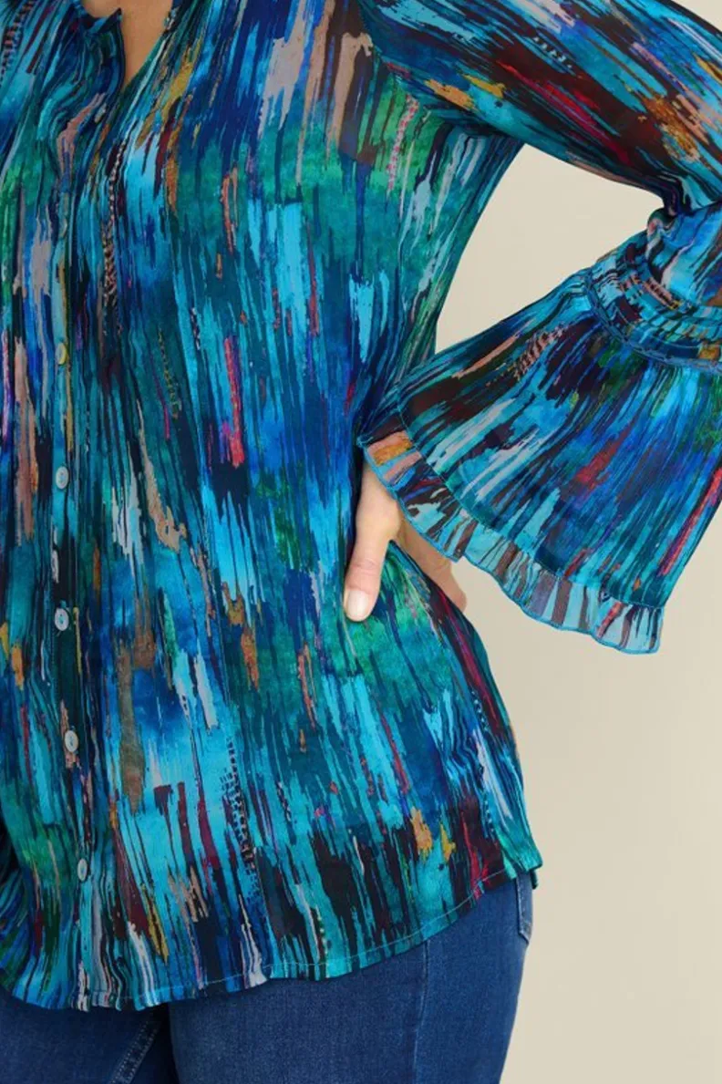 Blusa Amelie de Soft Surroundings - Diseño Casual con Estampado Abstracto Azul Marino