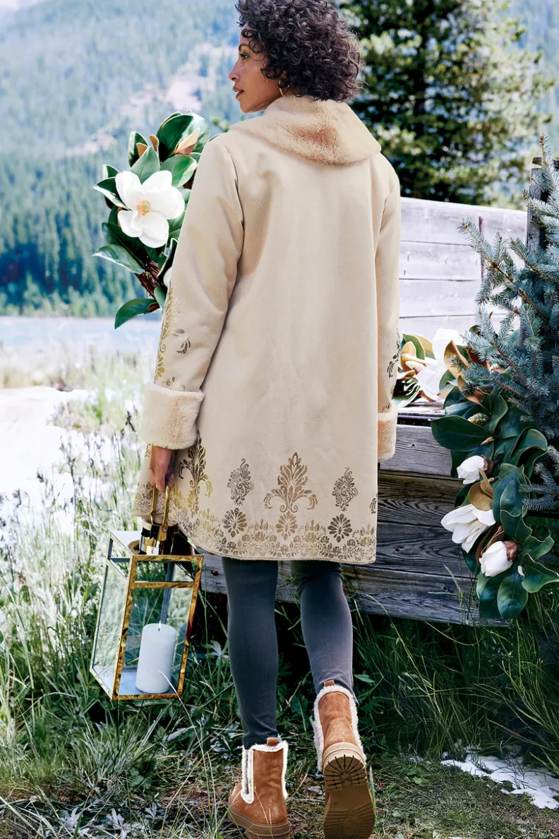 Elegante abrigo Anastasia en piel sintética suave - Color crema invierno | Soft Surroundings