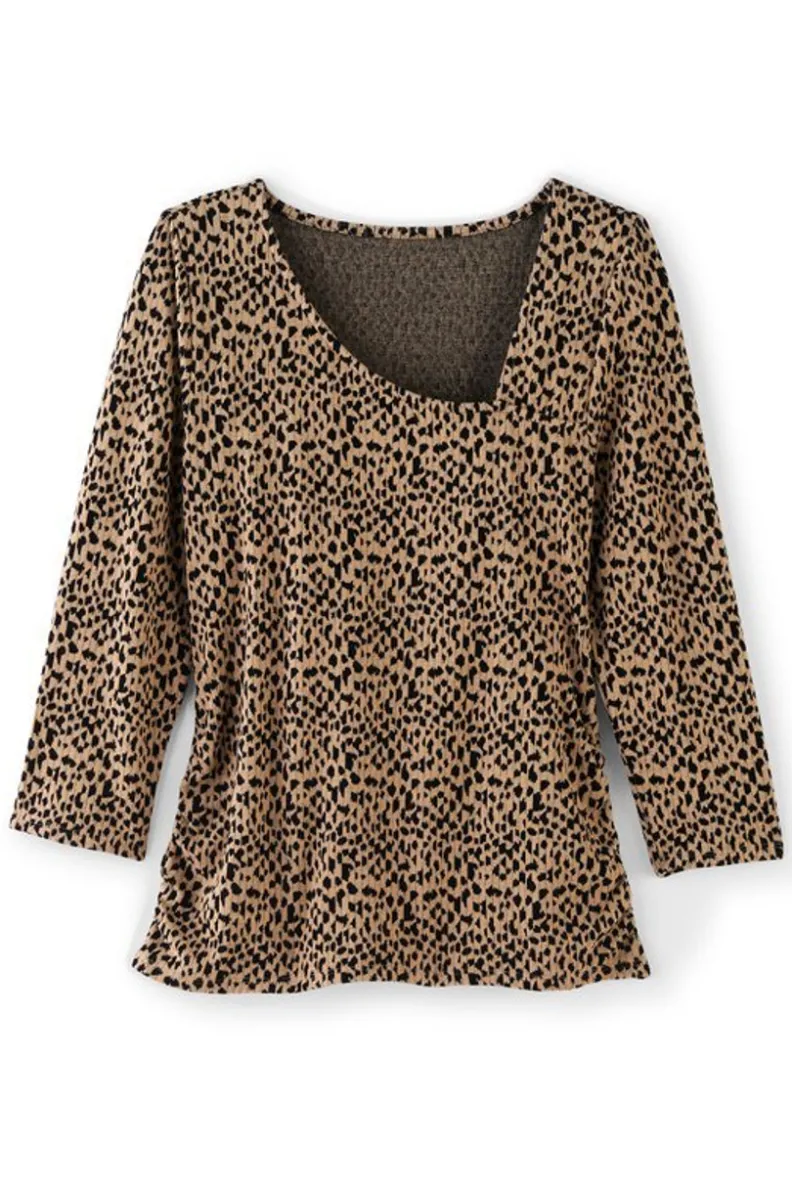 Blusa de Manga Corta Anesha - Estampado Leopardo con Toque Suave