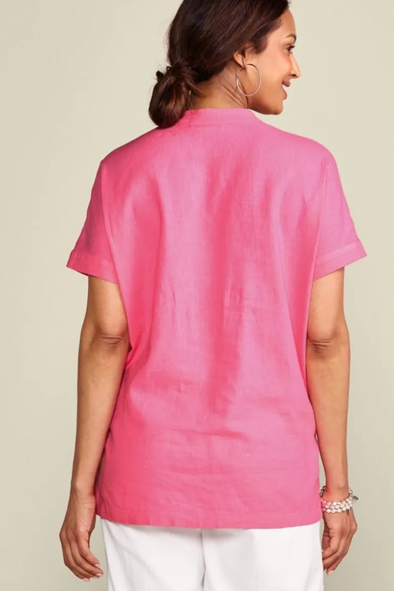 Túnicas Casuales Soft Surroundings - Modelo Annalise en Mezcla de Lino Color Azalea | Blusas Holgadas y Leggings Coordinados