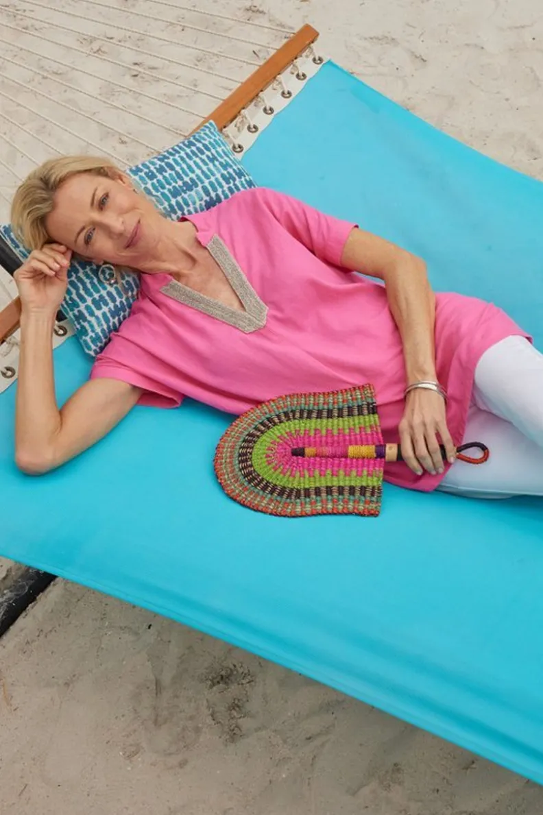 Túnicas Casuales Soft Surroundings - Modelo Annalise en Mezcla de Lino Color Azalea | Blusas Holgadas y Leggings Coordinados