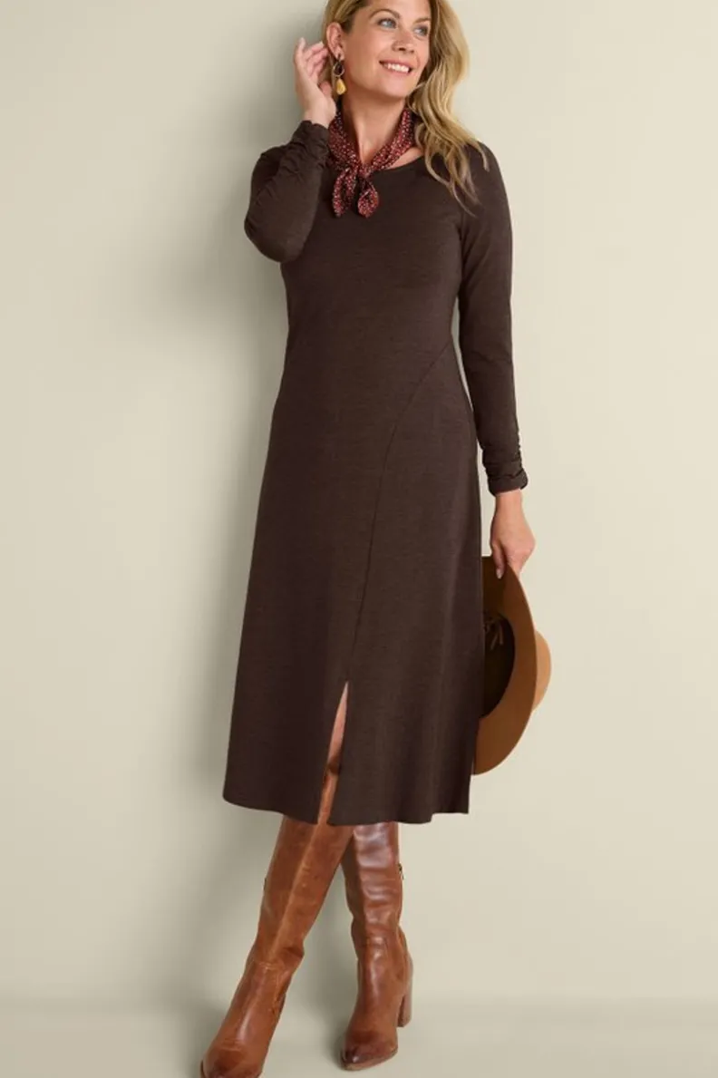 Vestido Annette de Soft Surroundings - Café Oscuro con efecto jaspeado, diseño versátil y tejido suave para uso diario