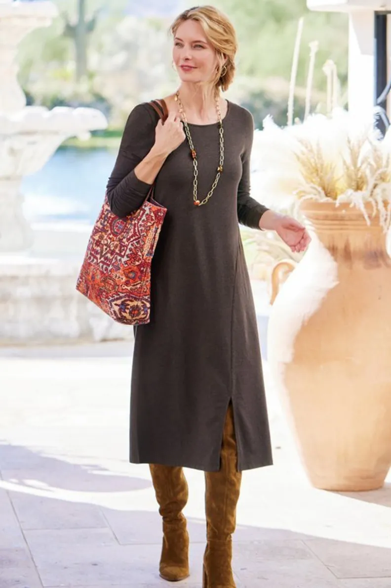 Vestido Annette de Soft Surroundings - Café Oscuro con efecto jaspeado, diseño versátil y tejido suave para uso diario