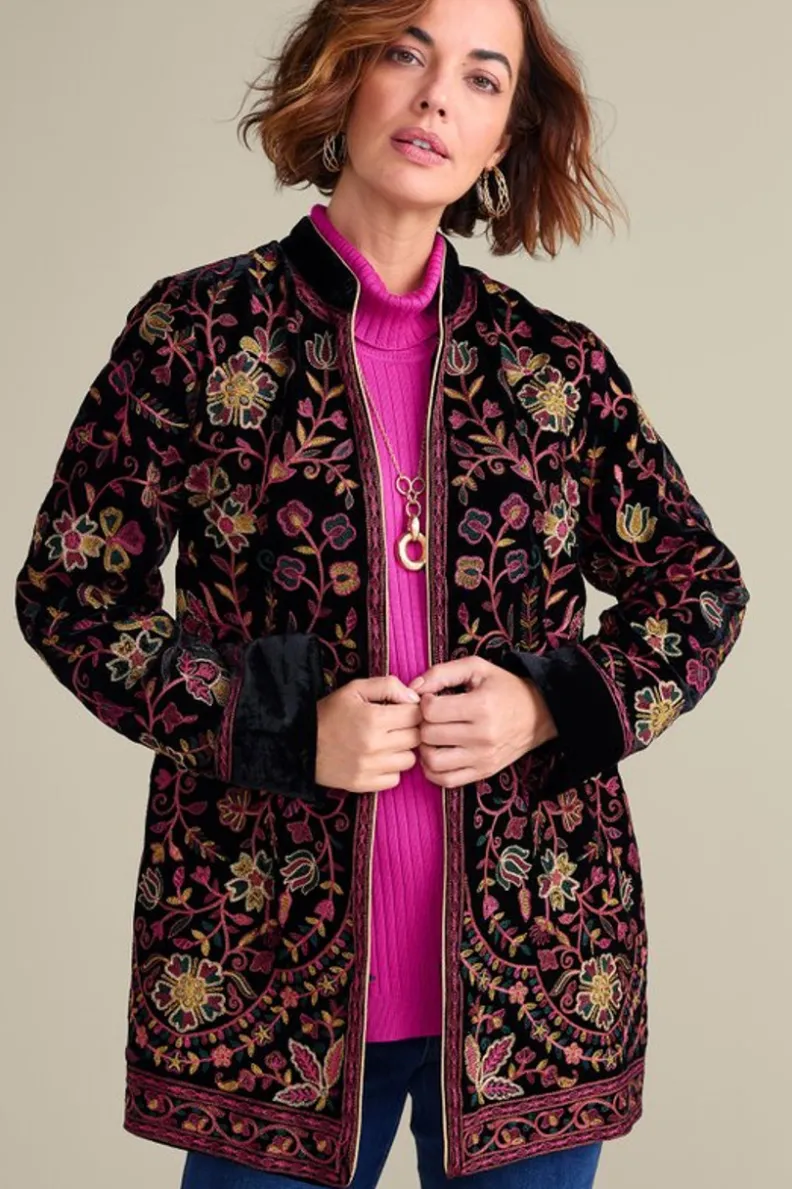 Chaqueta Astrid de Terciopelo Negro - Abrigos Elegantes Soft Surroundings con Diseño Premium 

(，