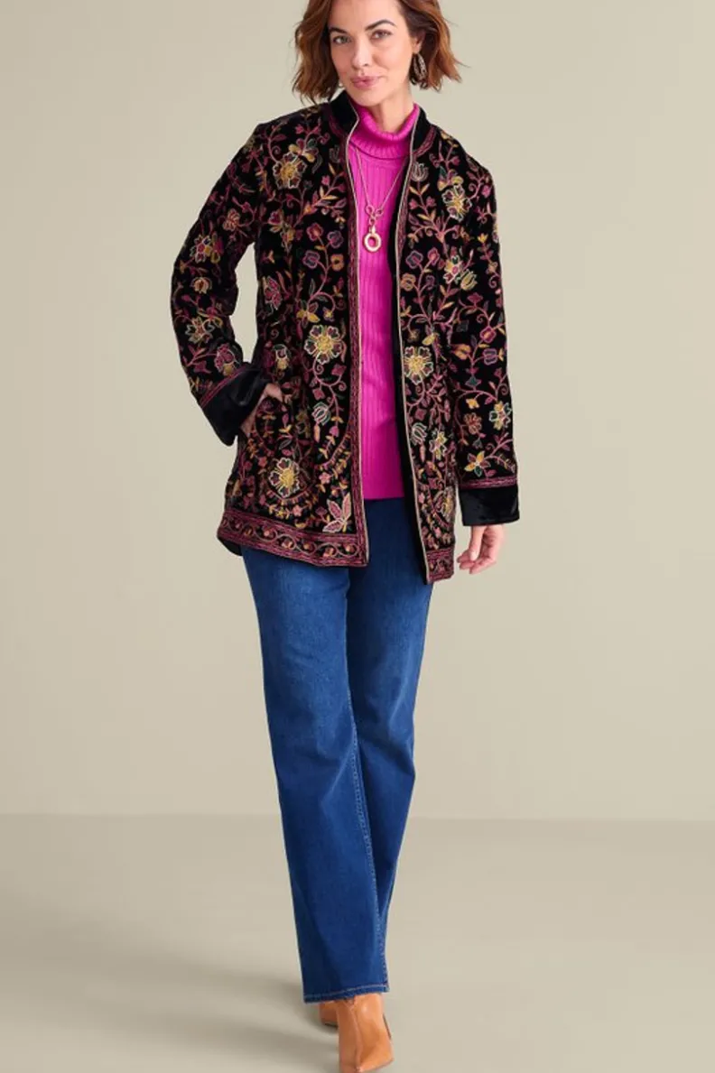 Chaqueta Astrid de Terciopelo Negro - Abrigos Elegantes Soft Surroundings con Diseño Premium 

(，
