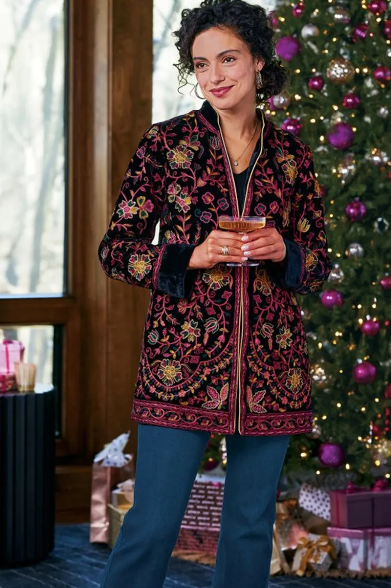Chaqueta Astrid de Terciopelo Negro - Abrigos Elegantes Soft Surroundings con Diseño Premium 

(，