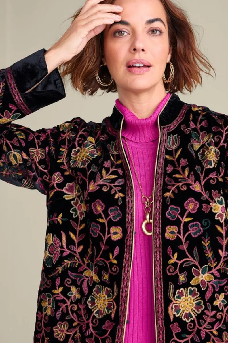 Chaqueta Astrid de Terciopelo Negro - Abrigos Elegantes Soft Surroundings con Diseño Premium 

(，