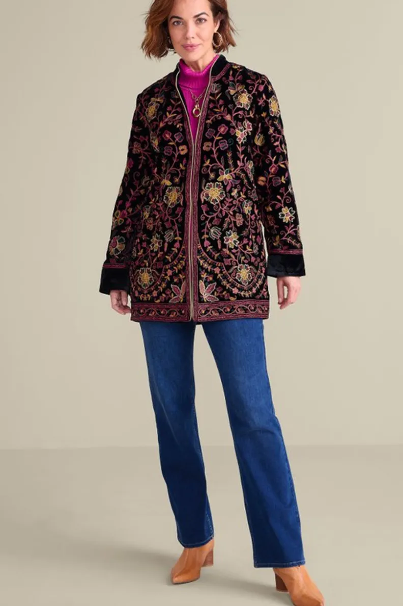 Chaqueta Astrid de Terciopelo Negro - Abrigos Elegantes Soft Surroundings con Diseño Premium 

(，