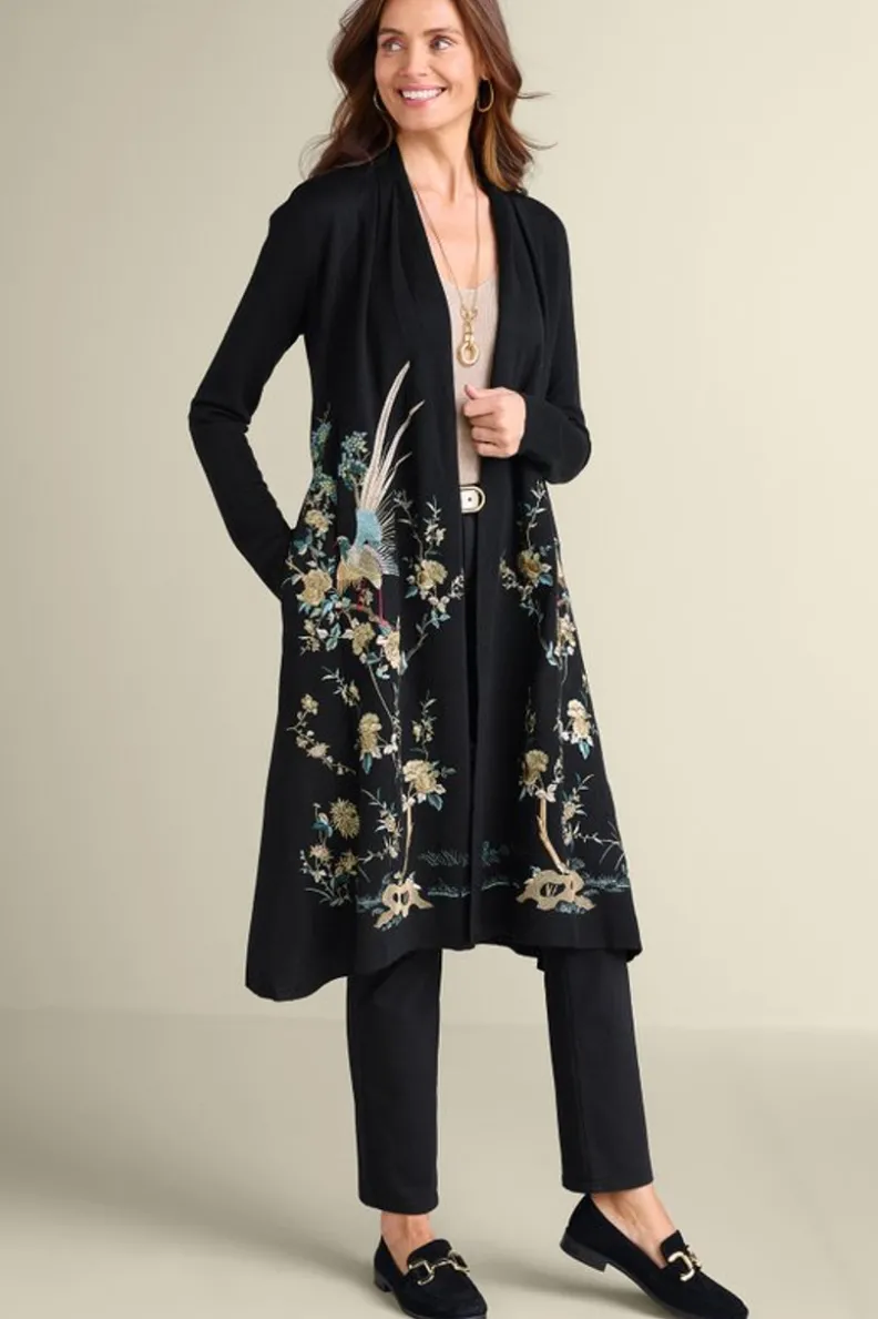 Cardigán Ava Bordado de Soft Surroundings en Negro - Jerséis Ligeros con Detalles Artesanales y Tejido Ultra Suave