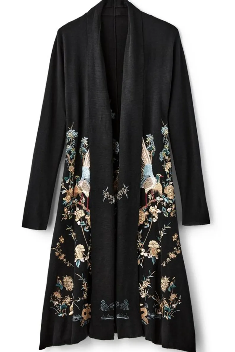 Cardigán Ava Bordado de Soft Surroundings en Negro - Jerséis Ligeros con Detalles Artesanales y Tejido Ultra Suave