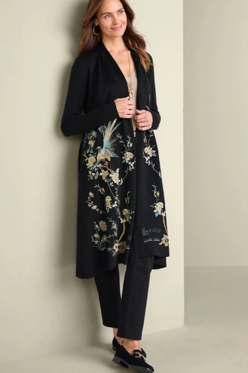 Cardigán Ava Bordado de Soft Surroundings en Negro - Jerséis Ligeros con Detalles Artesanales y Tejido Ultra Suave