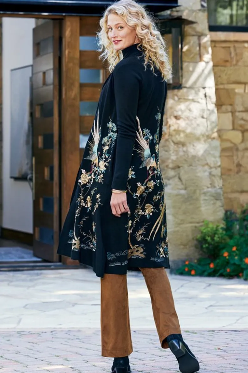 Cardigán Ava Bordado de Soft Surroundings en Negro - Jerséis Ligeros con Detalles Artesanales y Tejido Ultra Suave