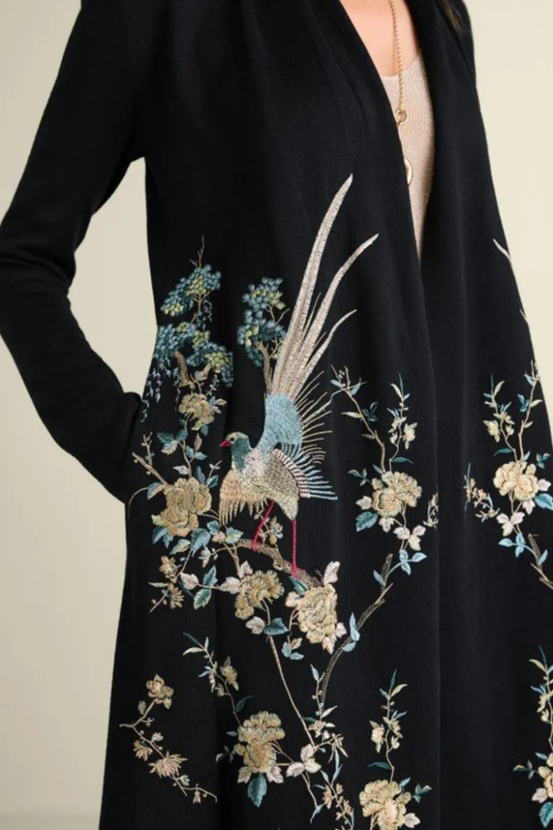 Cardigán Ava Bordado de Soft Surroundings en Negro - Jerséis Ligeros con Detalles Artesanales y Tejido Ultra Suave