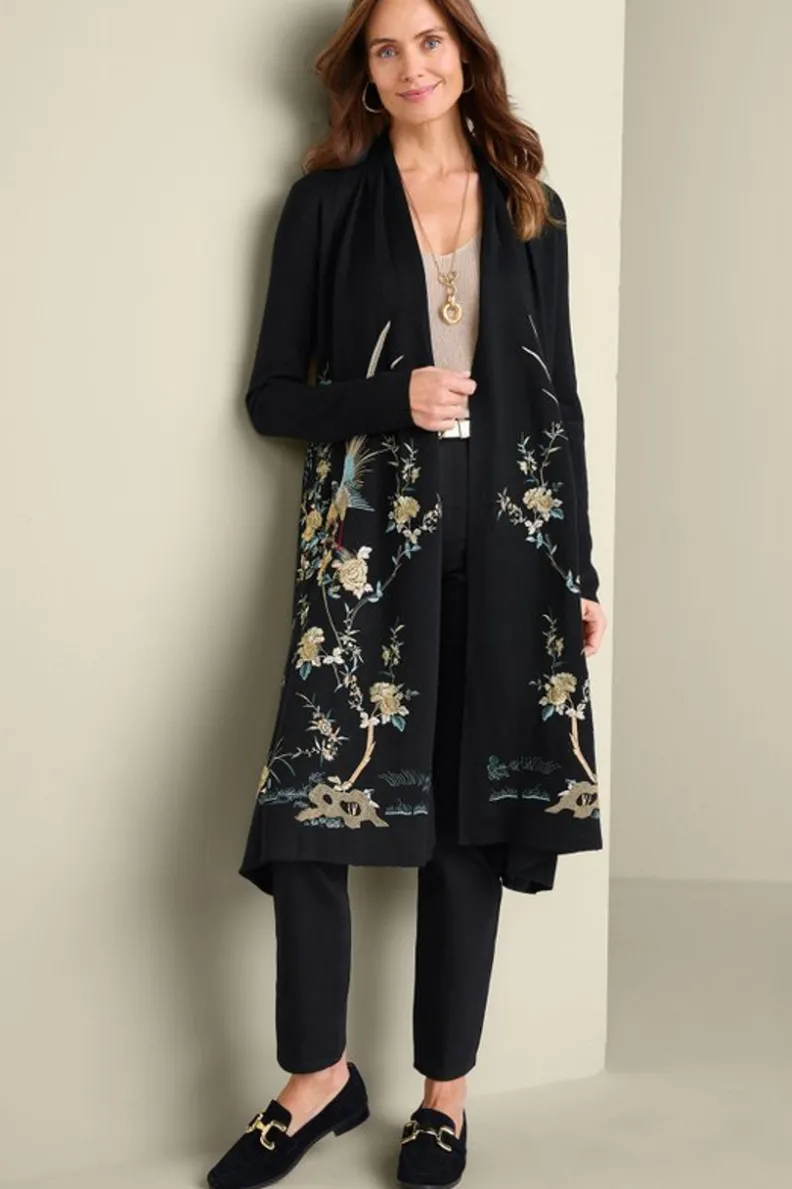 Cardigán Ava Bordado de Soft Surroundings en Negro - Jerséis Ligeros con Detalles Artesanales y Tejido Ultra Suave