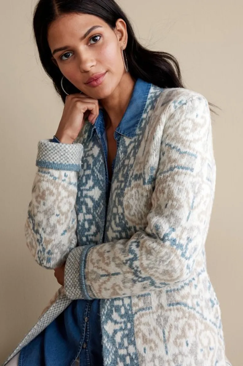 Cardigán Barra Medallion de Soft Surroundings - Abrigo de Punto Confortable con Diseño Multicolor para Mujer