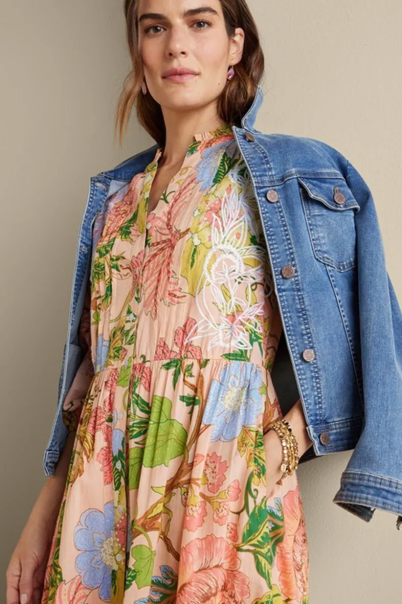 Vestido Midilargo Bordado con Diseño Floral Multicolor - Elegancia Casual de Bellicia by Soft Surroundings