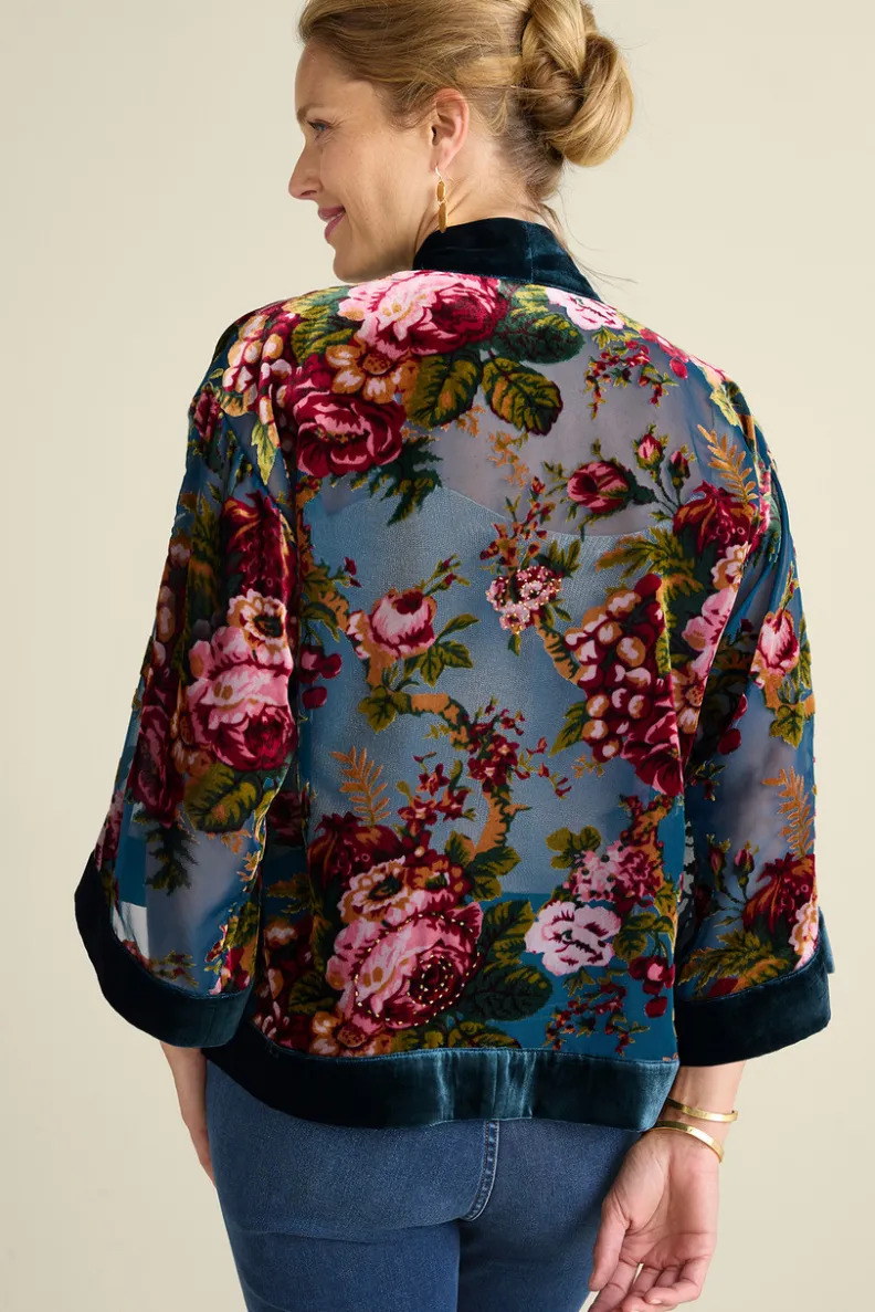Chaleco abrigo Bercy en terciopelo suave - Diseño floral quemado Jardín de Rosas | Colección Soft Surroundings