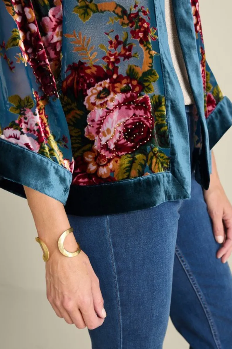 Chaleco abrigo Bercy en terciopelo suave - Diseño floral quemado Jardín de Rosas | Colección Soft Surroundings