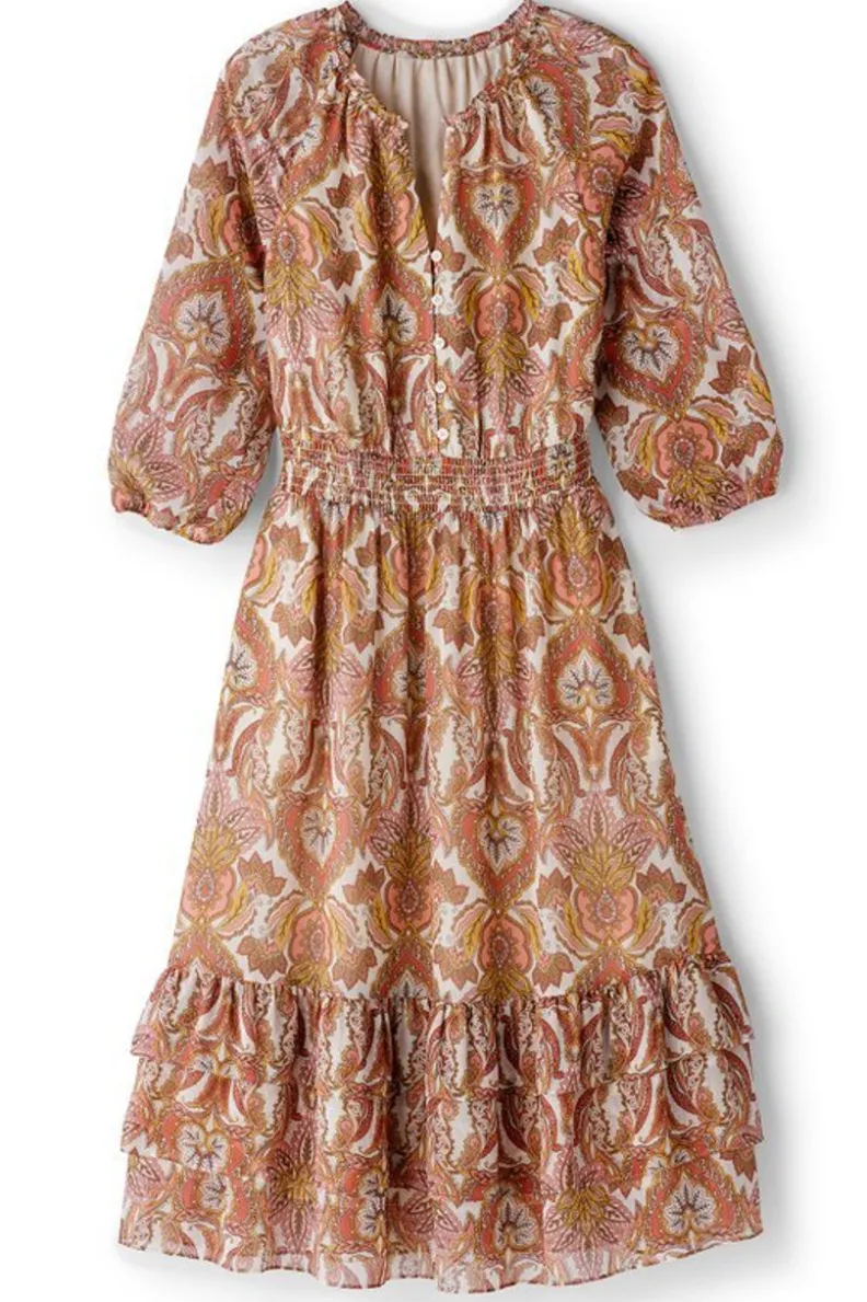 Vestido Midí Betsey de Soft Surroundings | Elegancia con Bufanda Global en Tono Crema Coral