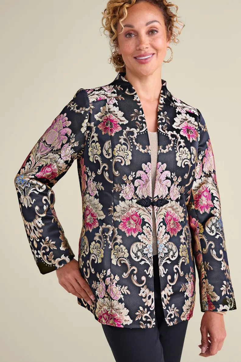 Chaqueta Jacquard Branca con Estampado Barroco en Rosa - Abrigos Elegantes de Soft Surroundings