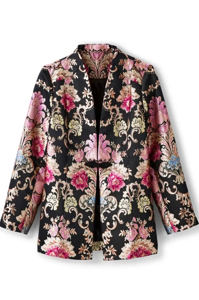 Chaqueta Jacquard Branca con Estampado Barroco en Rosa - Abrigos Elegantes de Soft Surroundings