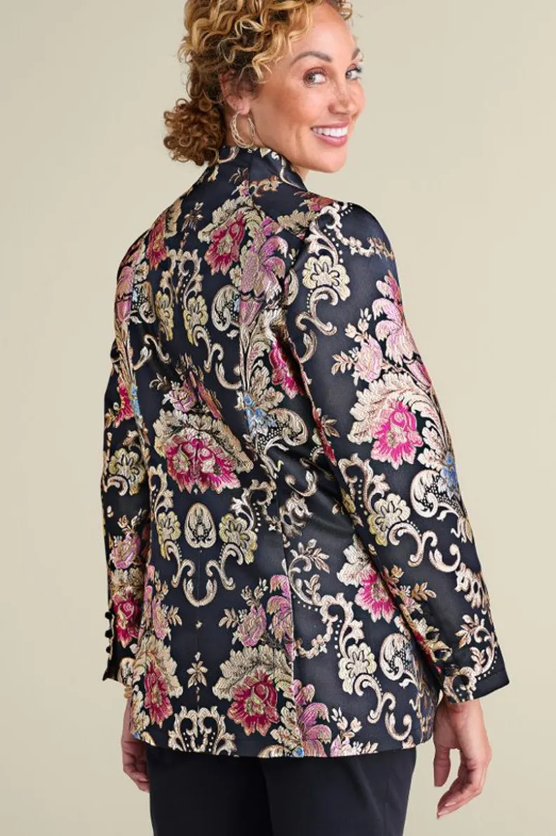 Chaqueta Jacquard Branca con Estampado Barroco en Rosa - Abrigos Elegantes de Soft Surroundings