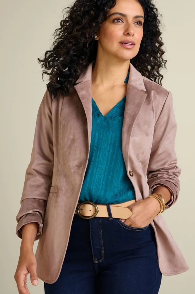 Chaqueta Breck en Piel Ecológica Tono Piedra - Diseño Versátil para Mujer | Abrigos y Blazers Soft Surroundings