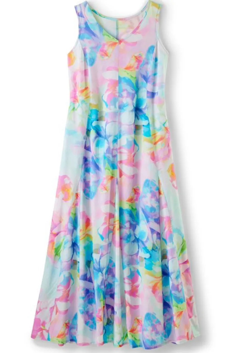 Vestido Largo Brenda de Entornos Suaves - Estampado Artístico Multifloral con Confección Ligera
