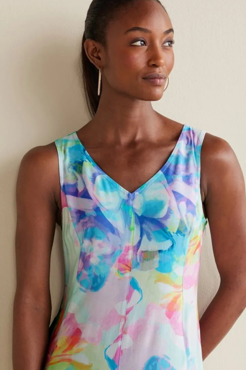 Vestido Largo Brenda de Entornos Suaves - Estampado Artístico Multifloral con Confección Ligera