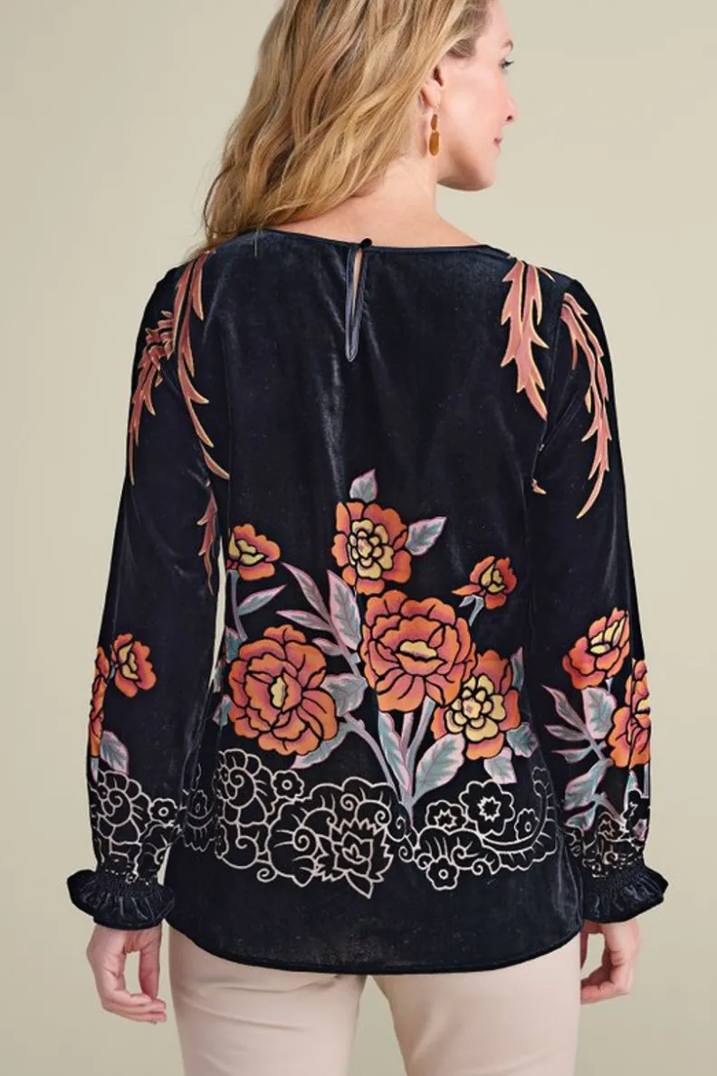Blusa aterciopelada Brielle - Elegancia y confort en tonos multicolor negro | Colección Soft Surroundings