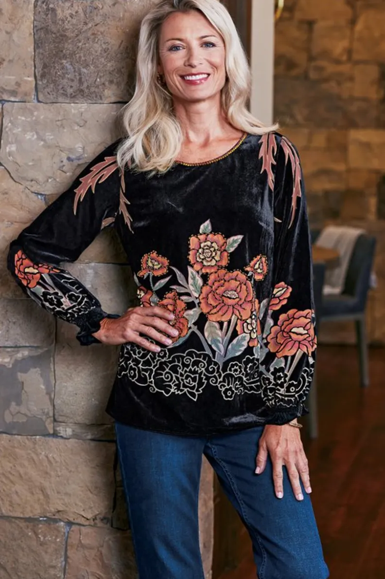 Blusa aterciopelada Brielle - Elegancia y confort en tonos multicolor negro | Colección Soft Surroundings