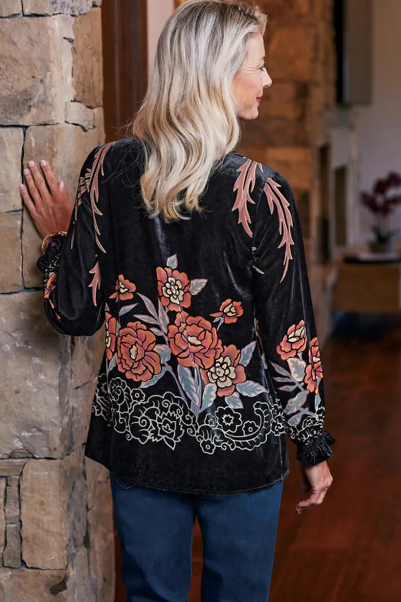 Blusa aterciopelada Brielle - Elegancia y confort en tonos multicolor negro | Colección Soft Surroundings