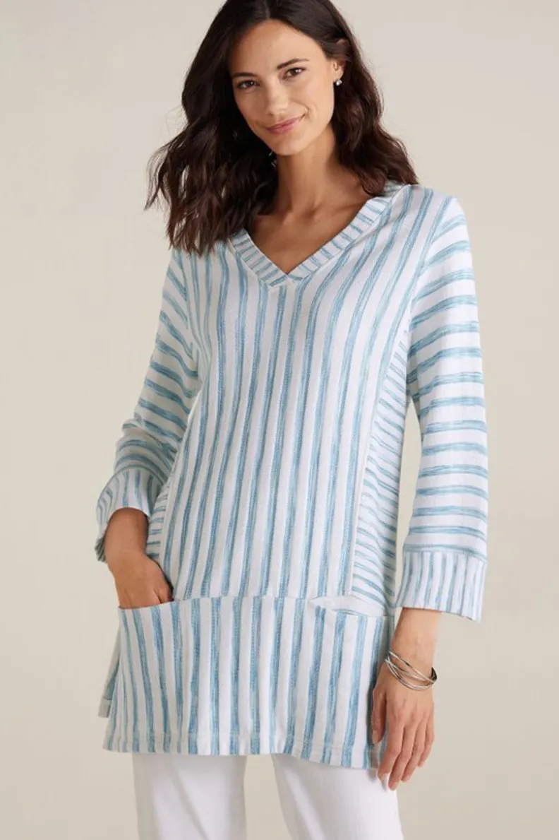Túnica Brisa de Rayas en Chambray - Azul Marino y Blanco | Soft Surroundings