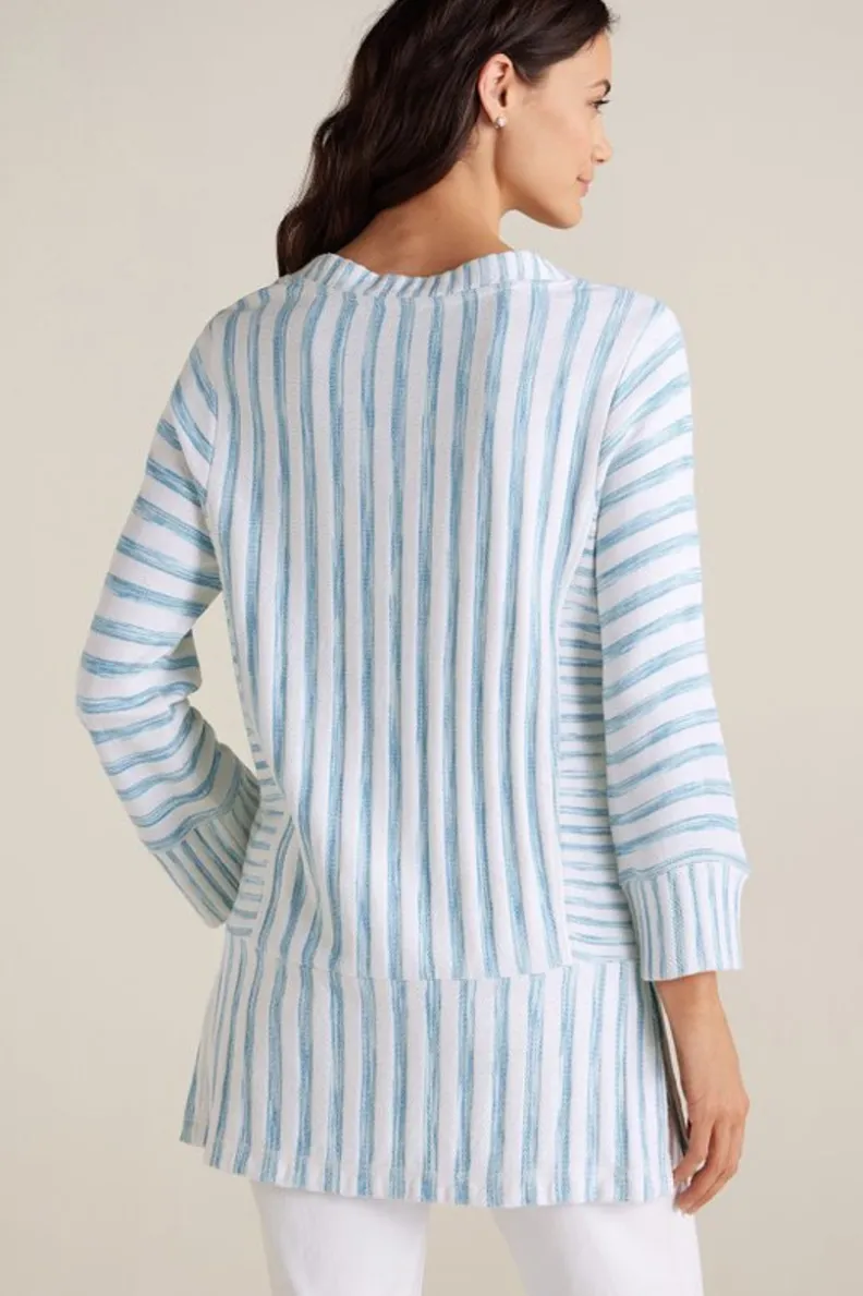 Túnica Brisa de Rayas en Chambray - Azul Marino y Blanco | Soft Surroundings