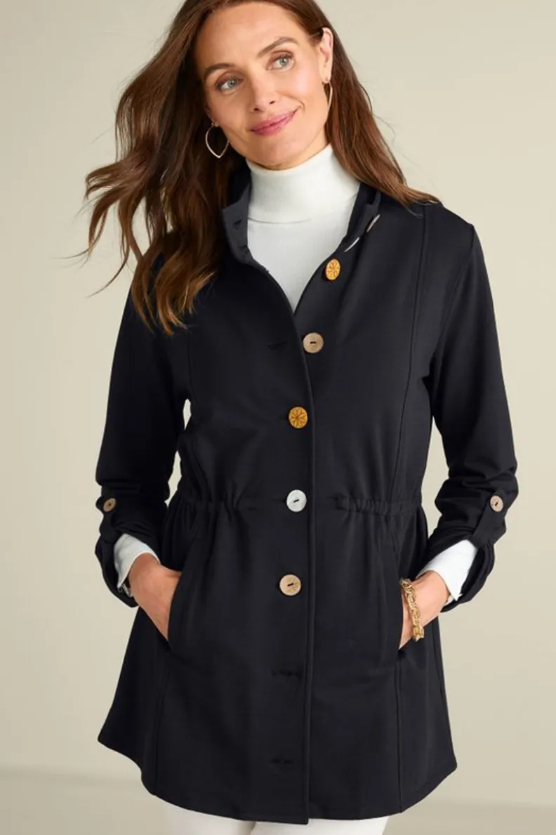 Chaqueta Caprice en French Terry Suave - Soft Surroundings, Abrigo Ligero de Temporada en Negro Ébano