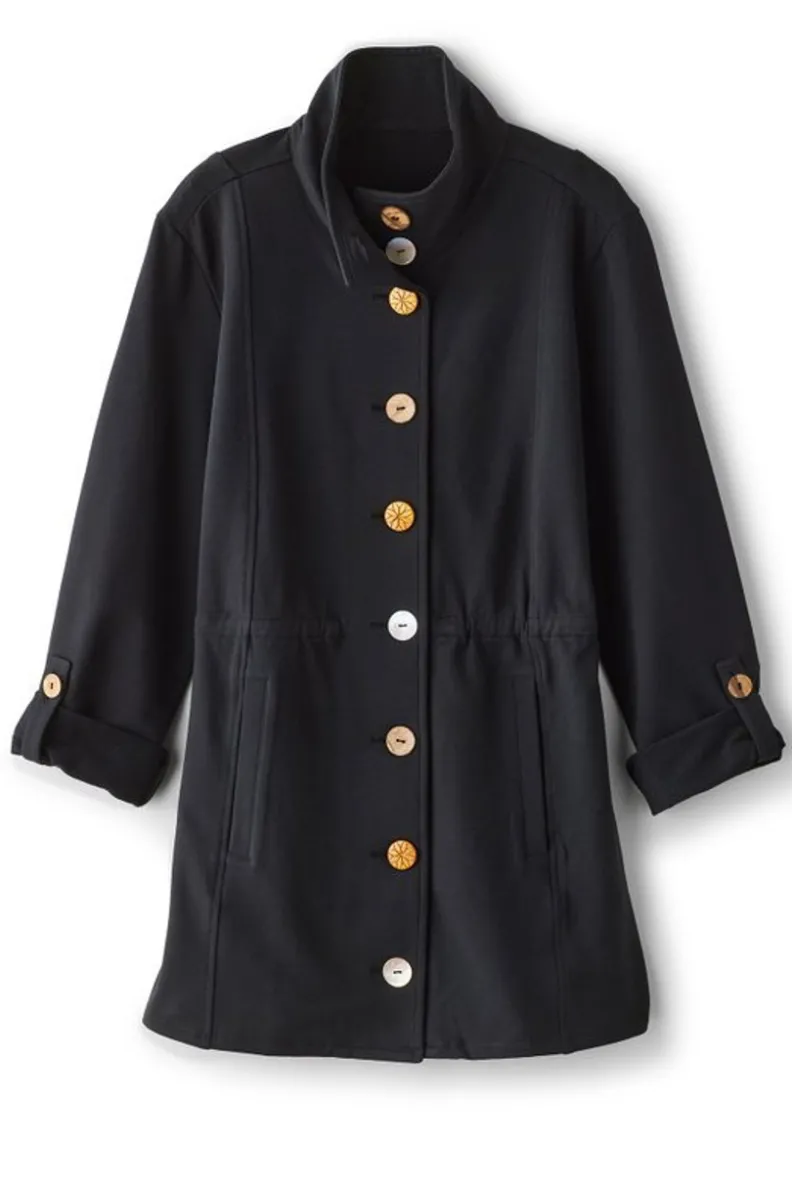 Chaqueta Caprice en French Terry Suave - Soft Surroundings, Abrigo Ligero de Temporada en Negro Ébano