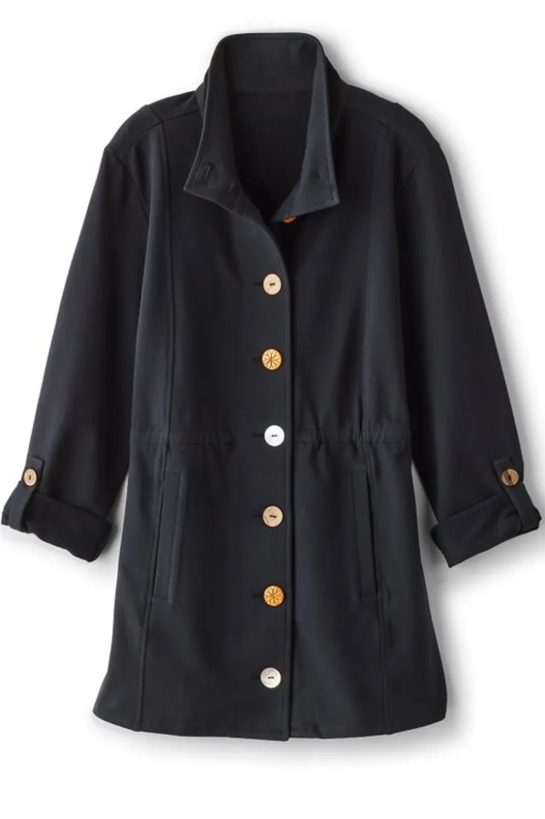 Chaqueta Caprice en French Terry Suave - Soft Surroundings, Abrigo Ligero de Temporada en Negro Ébano