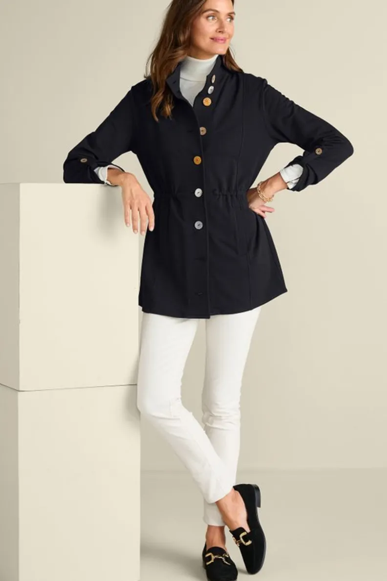 Chaqueta Caprice en French Terry Suave - Soft Surroundings, Abrigo Ligero de Temporada en Negro Ébano