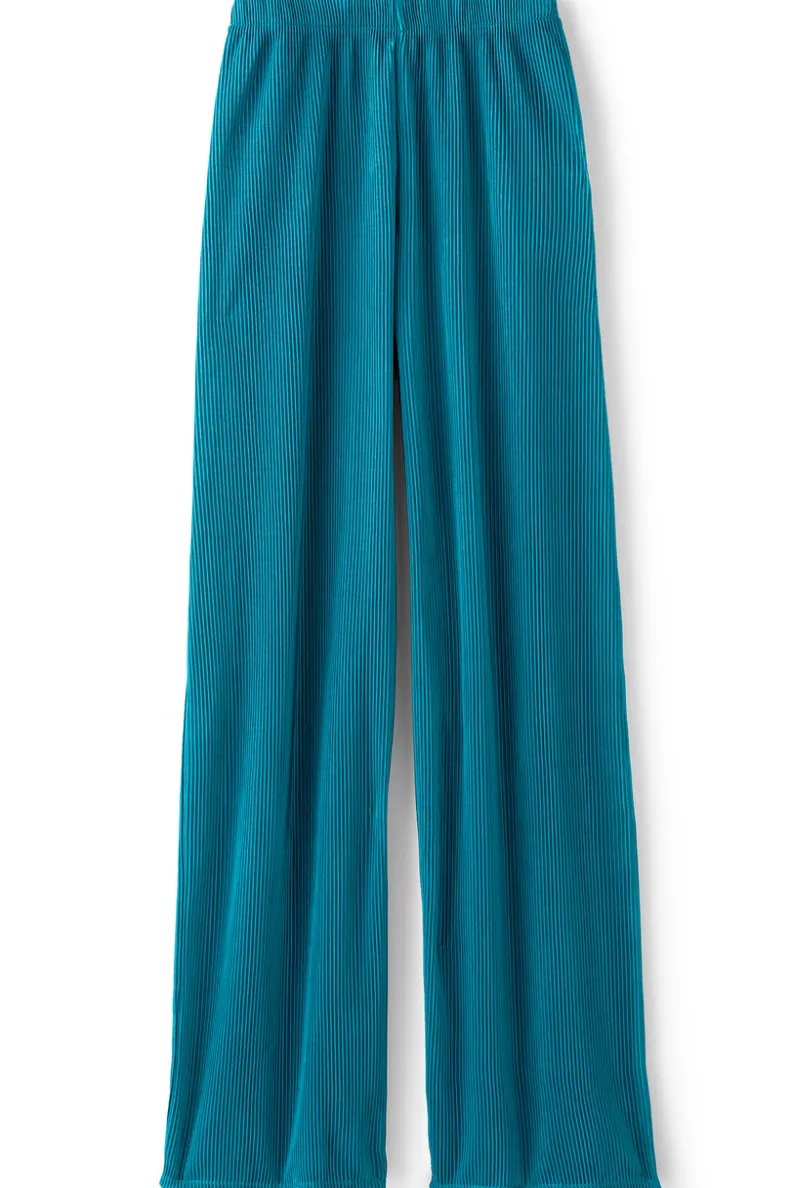 Pantalones Palazzo Cella en Laguna Profunda - Comodidad Elegante con Plisado Suave y Corte Fluido