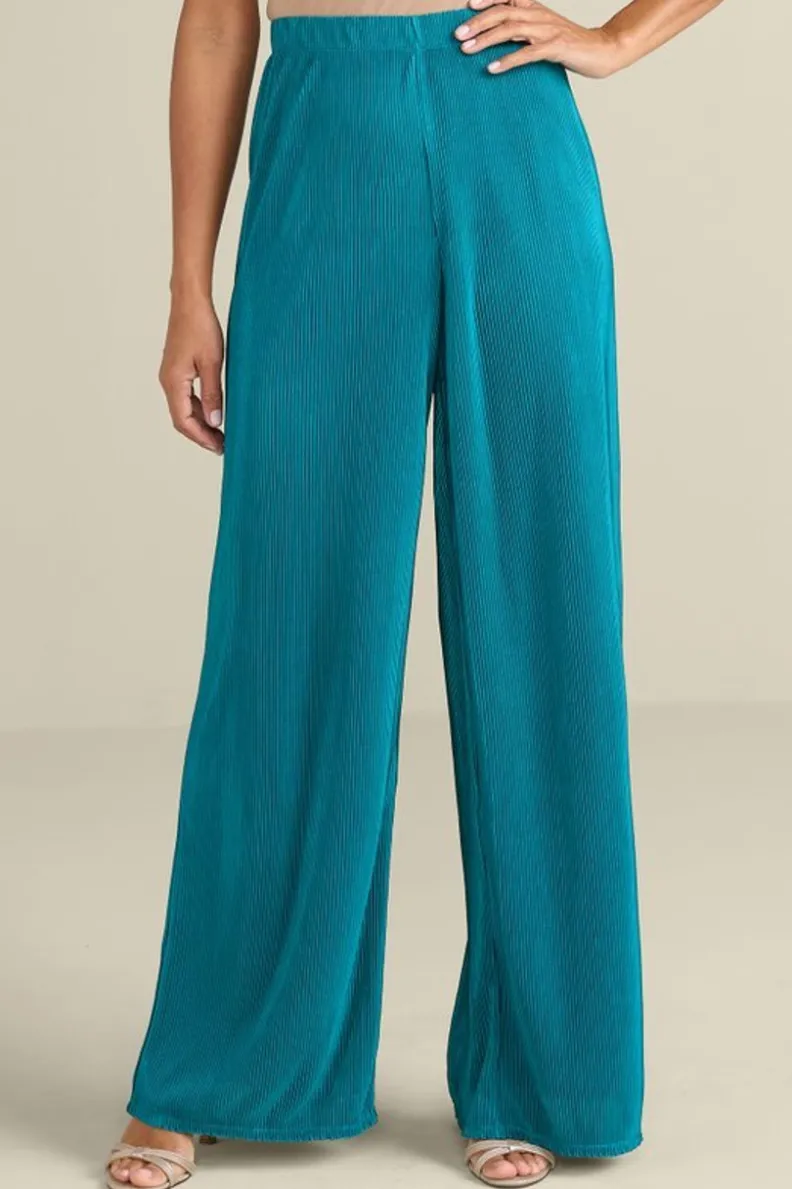 Pantalones Palazzo Cella en Laguna Profunda - Comodidad Elegante con Plisado Suave y Corte Fluido