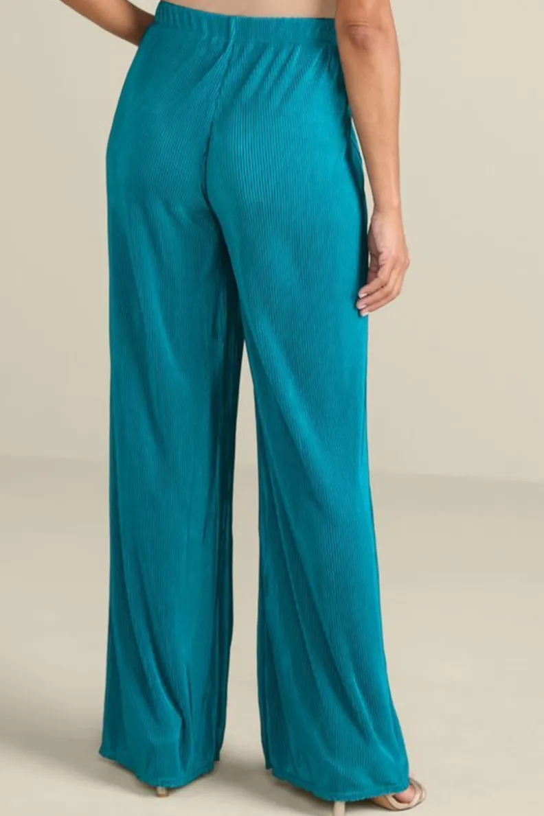 Pantalones Palazzo Cella en Laguna Profunda - Comodidad Elegante con Plisado Suave y Corte Fluido